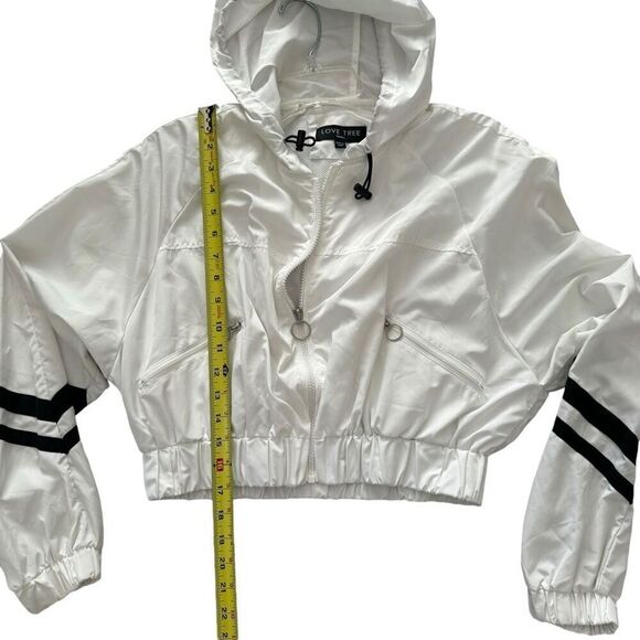 Love Tree Cropped Windbreaker Hoodie Jacket White With black Striped Small - Picture 11 of 12
